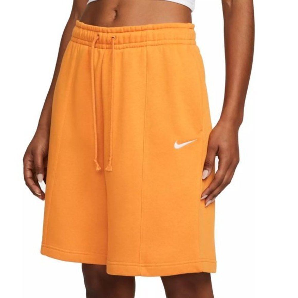 Nike Sportswear Women's Fleece Drawstring High Rise Shorts in Light Curry Color - Picture 6 of 7